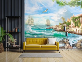Фотообои De-Art Солнечная бухта фреска в интерьере