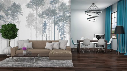Фотообои De-Art Сосновый бор в интерьере гостиной зала