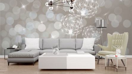 Фотообои De-Art Сверкающие одуванчики 3Д в интерьере зала