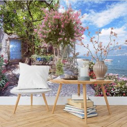 Фотообои De-Art Улочка у моря в интерьере кухни