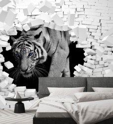 3д фотообои тигр в интерьере комнаты