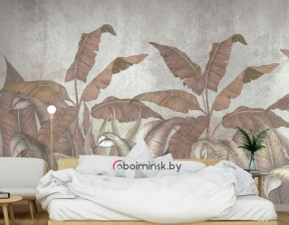 Фотообои тропические листья в интерьере спальни