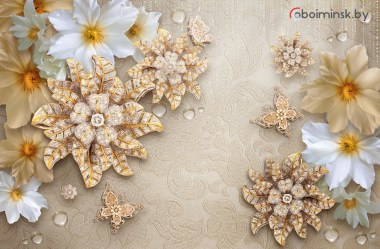 3Д фотообои цветочная романтика с драгоценными камнями 