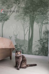 Фотообои туманный лес в интерьере спальни