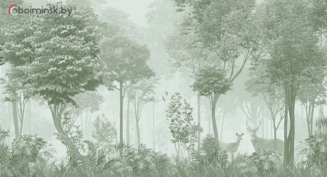 Фотопанно лес в тумане или туманный лес хаки