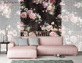 Фотообои с изображением роз и павлинов в интерьере
