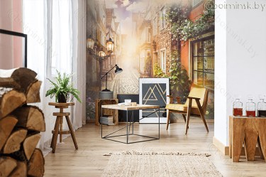 Фотообои De-Art Улочка в солнечном свете в интерьере