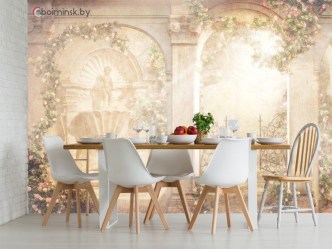 Фотообои фреска старинная арка в лучах света в интерьере кухни