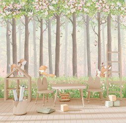 Фотообои для детской комнаты весенний лес в интерьере