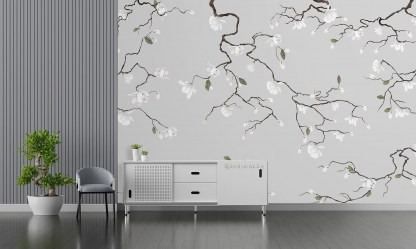 Фотообои De-Art Ветки магнолии в интерьере гостиной комнаты