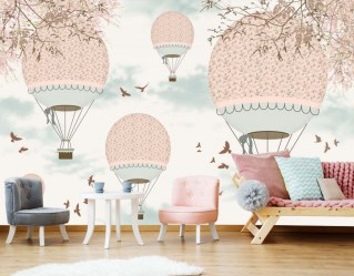 Фотообои для девочки воздушные шары в интерьере детской комнаты