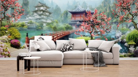 Фотообои De-Art Японский сад в интерьере комнаты
