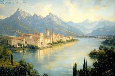 Фотообои De-Art Замок на озер иллюстрация