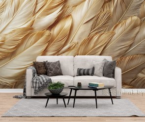 Фотообои De-Art Золотые перья в интерьере