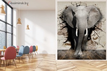 3д фотообои слон в интерьере