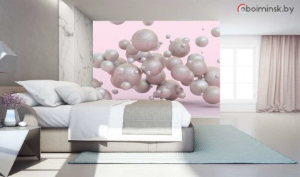 3д фотообои парящие шары в интерьере спальни