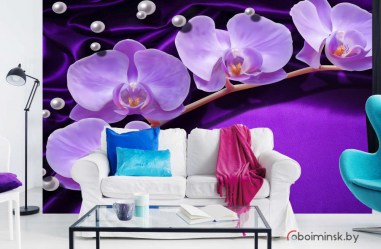 3д фотообои пурпурная орхидея в интерьере