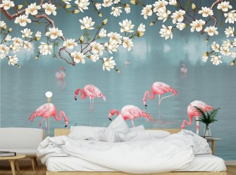 Фотообои с изображением фламинго в интерьере