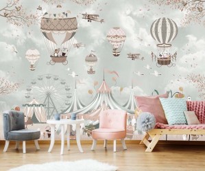 фотообои с воздушными шарами в детскую комнату в интерьере