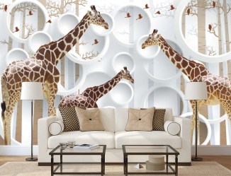 3D фотообои жирафы в интерьере