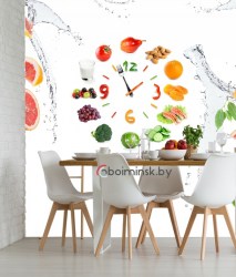 3Д фотообои фрукты и овощи в интерьере кухни